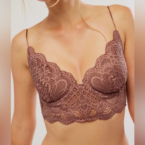 INTIMATELY FREE PEOPLE‎ All Yours Lace Longline Bra Bralette Brown Size XL New - Picture 1 of 11